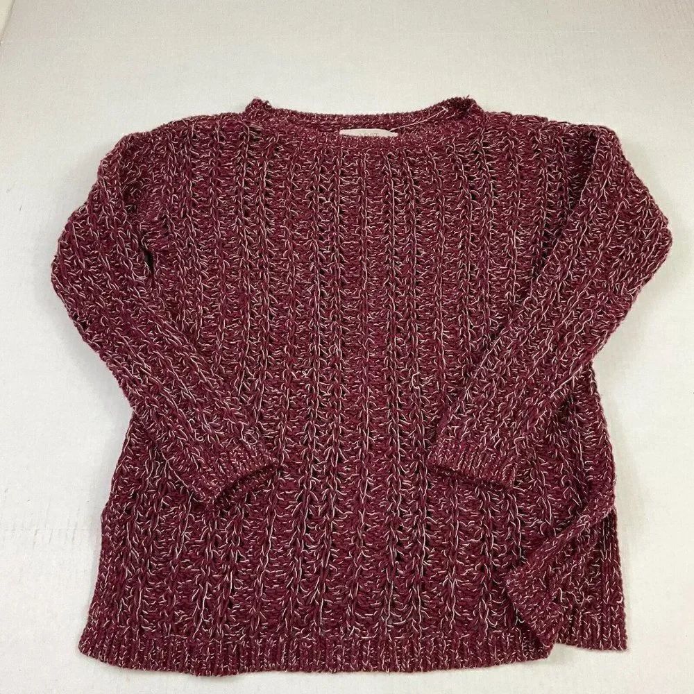 LOFT Sweater Burgundy White Knit Long Sleeve Cotton Blend Pullover PS Petites